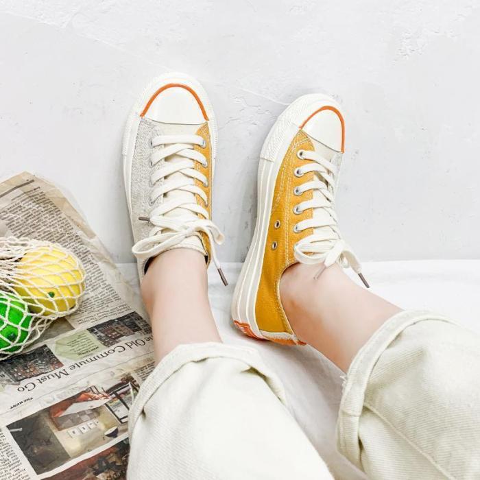 Women's Fashion Casual Wild Color Matching Round Toe Sneakers