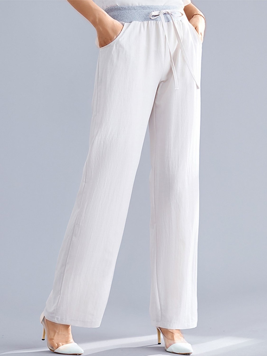 US$ 26.70 - Plus Size Women Plain Casual Pants - www.linenlooks.com