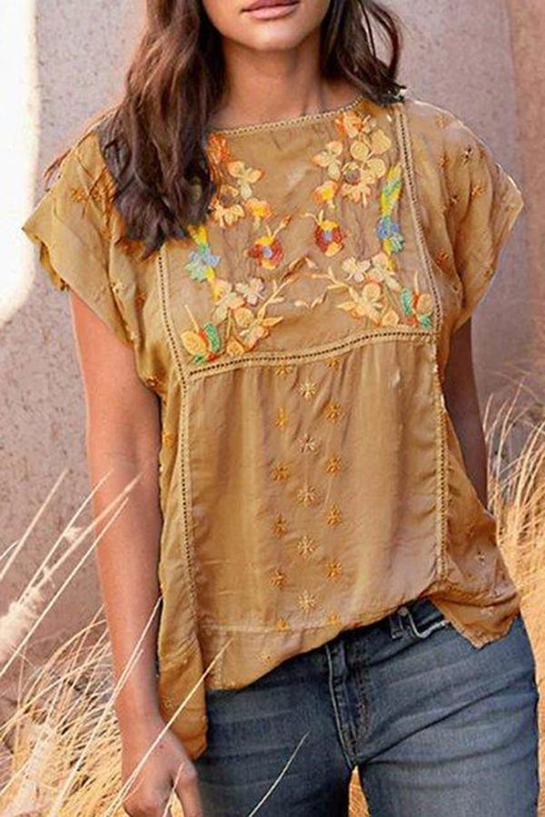 Embroidery Vintage Floral T-shirts
