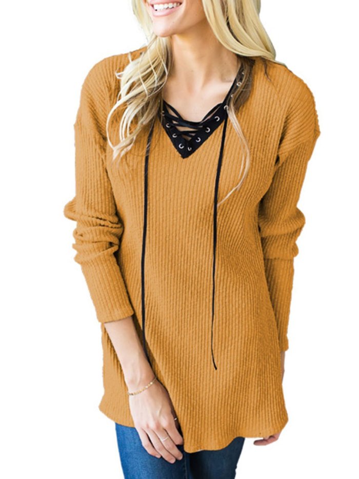 Khaki Casual Solid Knitted Sweater