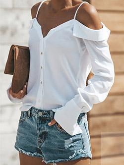 Sexy Off Shoulder Pure Color Long Sleeve Chiffon Strap Shirt