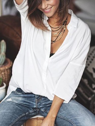 White Casual Cotton-Blend Shirts & Tops