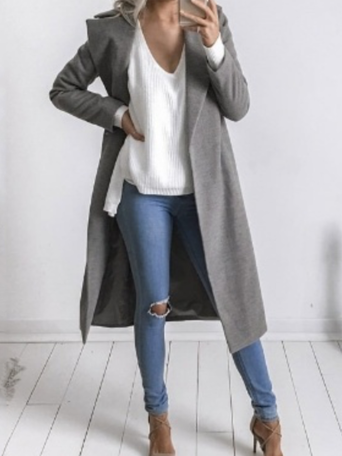 Cotton Shawl Collar Long Sleeve Solid Coats