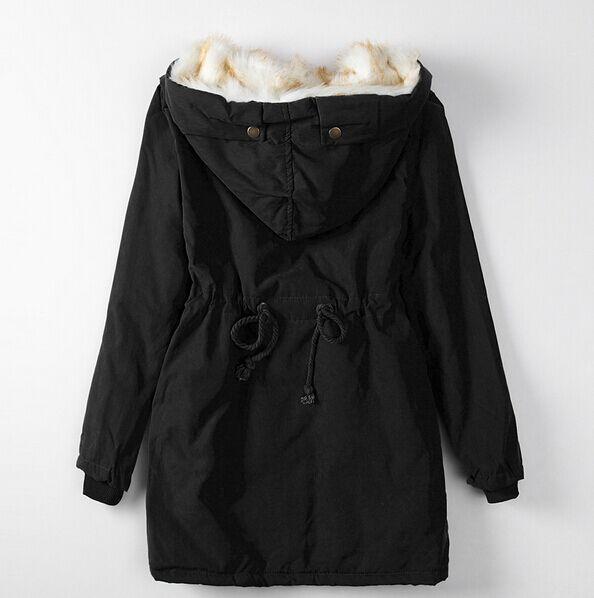 Solid Fur Parka Hooded Winter Coat