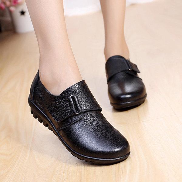 Big Size Buckle Leather Hook Loop Soft Flat Casual Loafers