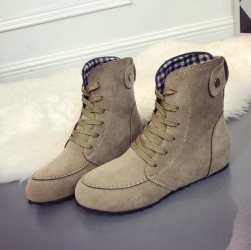 Khaki Anti-slip Suede Flat Heel Lace-up Daily Boots