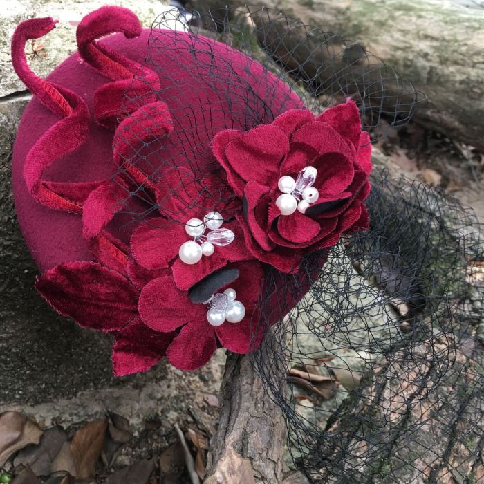 Antique Handmade Flower Decoration Woolen Hat Dress Hat Accessories