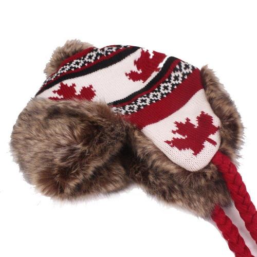 Winter Snow Caps for Women Woolen Maple Leaf Pattern Add Velvet
