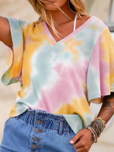 Multicolor Short Sleeve Simple Shirts & Tops