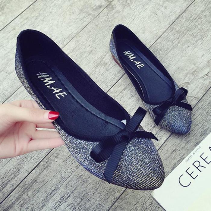 Women Bowknot  Sparkling Glitter Flats Casual Comfort Slip On Shoes