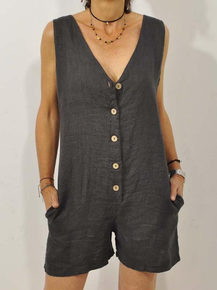 Casual V Neck Solid Sleeveless Suits