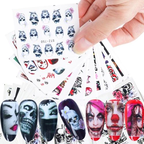 25 sheets Halloween New Nail Art Sticker Flower Bone Lips Eyes Tattoo Horror Design Decals