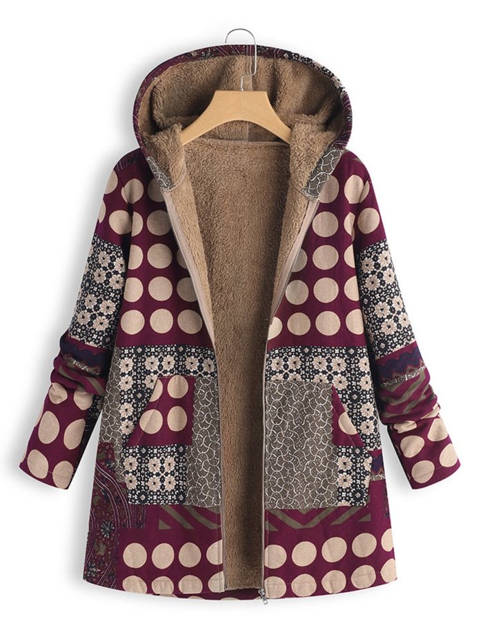 Comfy Hoodie Printed Casual Cotton Coat