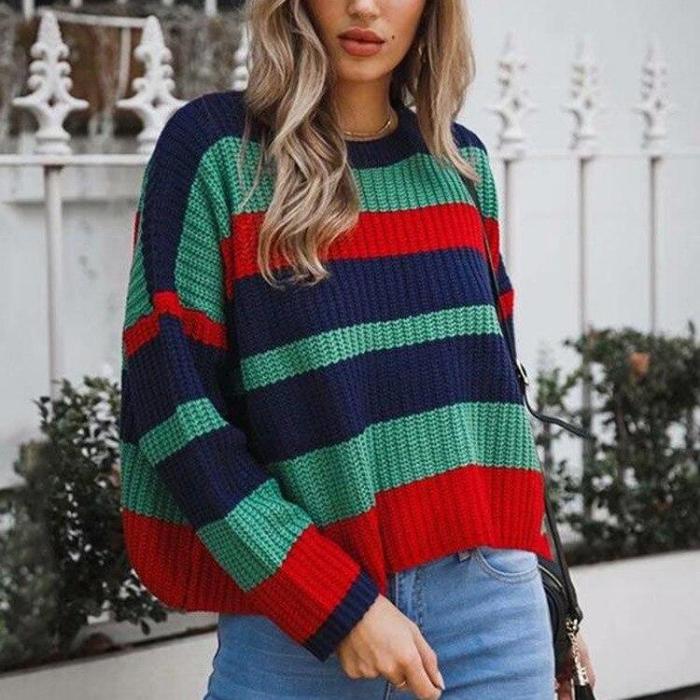 Women's Loose Plus Size Striped Colorblock Sweater In Autumn and Winter Sweaters Womens Sweaters Sweaters Sweater Women