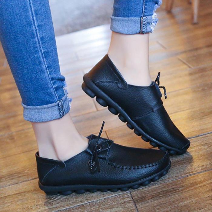 Big Size Leather Lace Up Loafers Flat Casual Shoes For Women