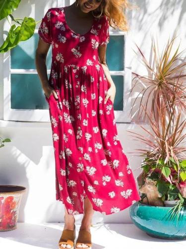 Floral Maxi Dress Plus Size Short Sleeve Printed Dresses