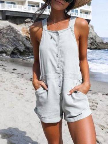 Light Gray Cotton-Blend Casual One-Pieces