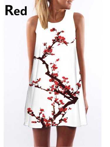Floral Crew Neck Sleeveless Casual Dress