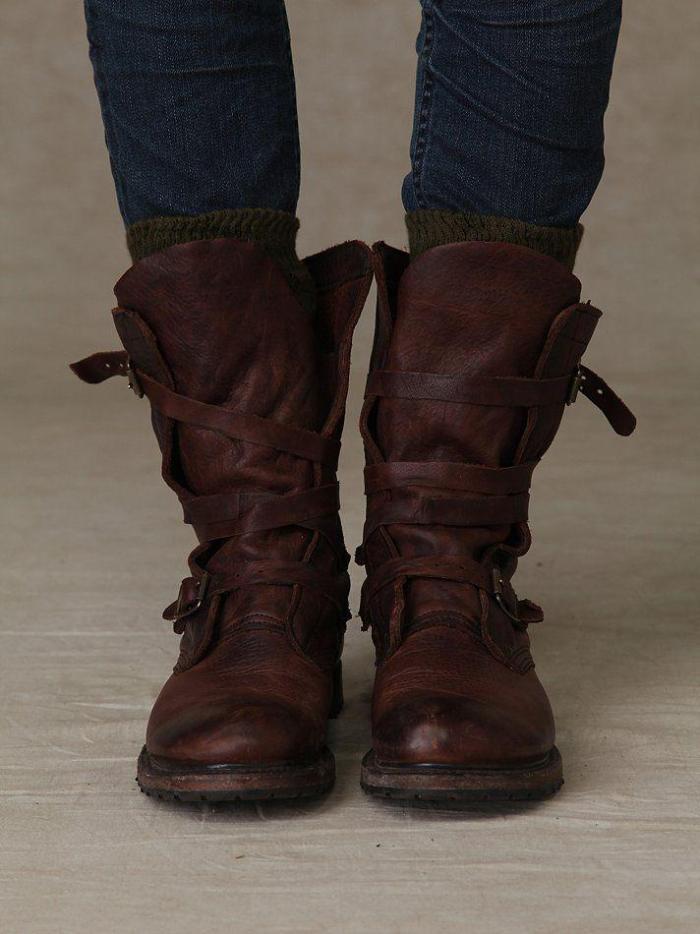 WOMEN VINTAGE RIDING BOOTS CASUAL CHIC BUCKLE BOOTS