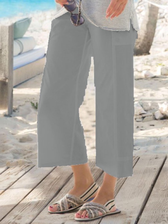 Solid Cotton Casual Pants