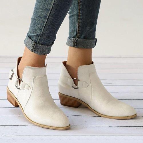 Pointed Toe Buckle Decoration Chunky Heel Short Boots Adjustable Buckle Plus Size Shoes