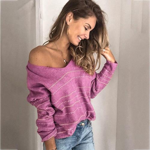 Autumn and Winter Stitching Sweater Striped V-neck Sweater Shirt Women Sweaters Pullover Women Sweater