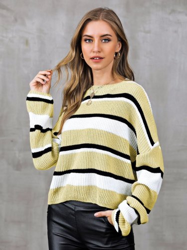 Casual Color-Block Striped Sweaters