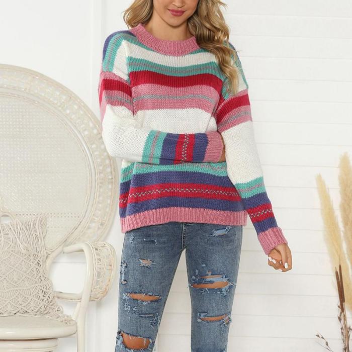 Casual Long Sleeve Colouring Striped Sweater