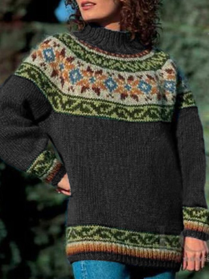 Cotton Long Sleeve Geometric Sweater