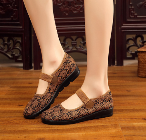 Solid Color Mesh Hollow-out Casual Embroidery Flat Heel Loafers