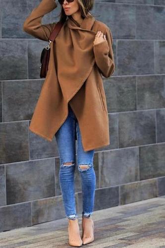 Fashion Temperament Pure Color Long-Sleeved Warm Coat