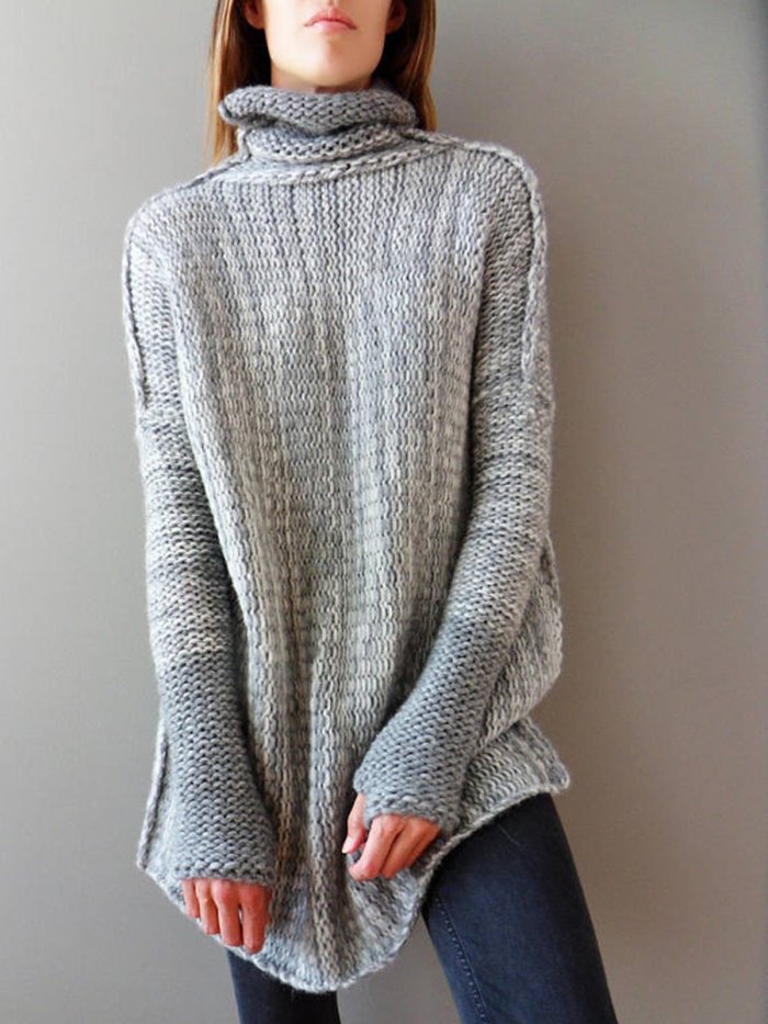 Casual Color-block Knitted Shift Sweater