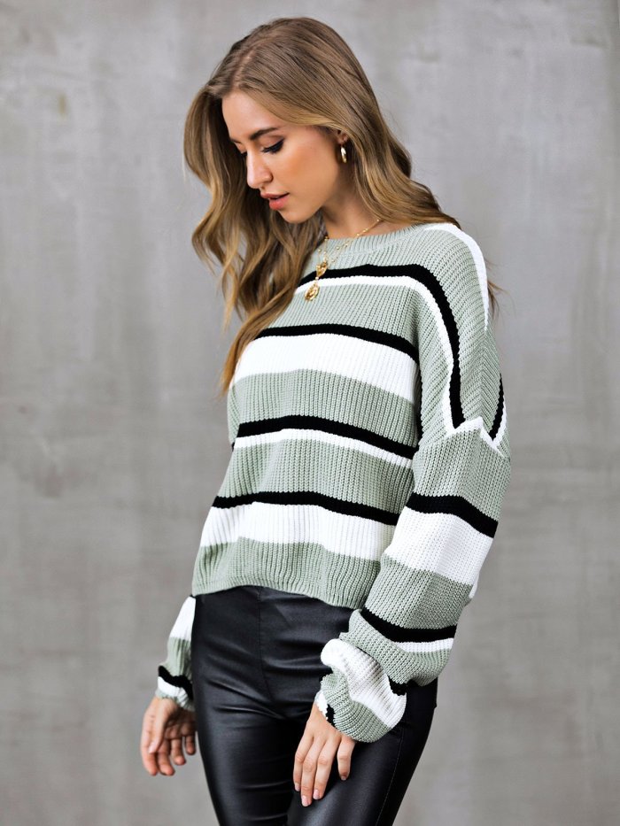 Casual Color-Block Striped Sweaters