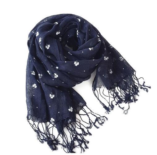 100% High Quality Linen Clover Floral Print Women Scarf Pure Linen Scarf Long Beach Scarfs For Ladies