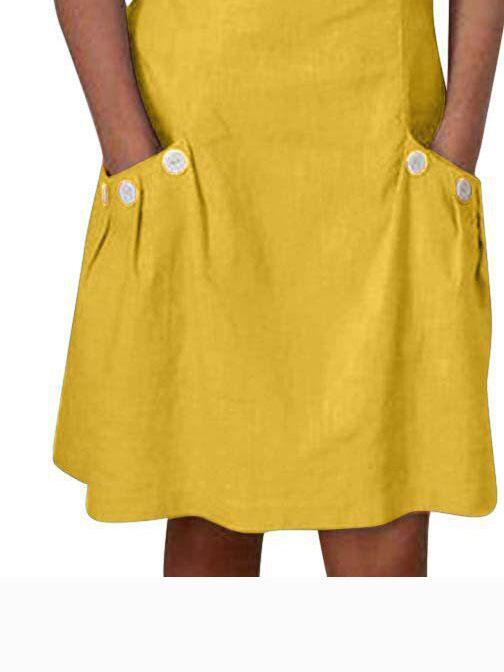 Casual Buttoned Short Sleeve Cotton-Blend Dresses