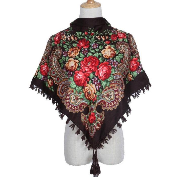 National Style Printed Scarf Women's New Square Multifunctional Fringed Shawl