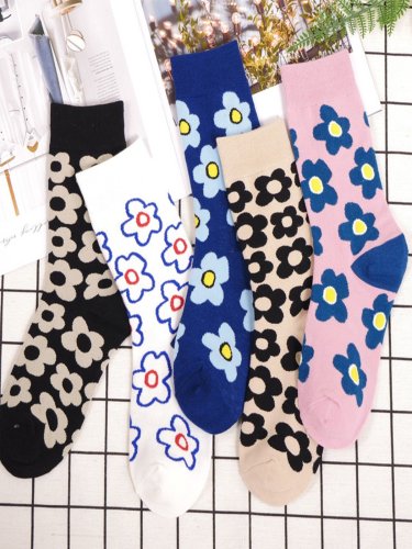 Statement Floral Breathable Cotton Casual Socks