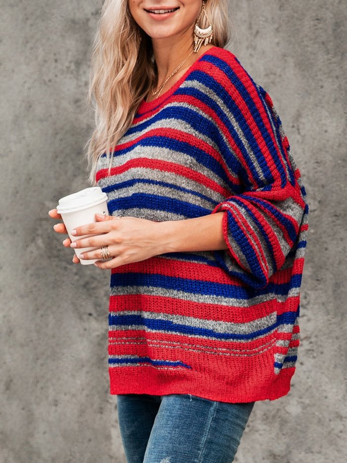 Basic Striped Scoop Neckline Sweater
