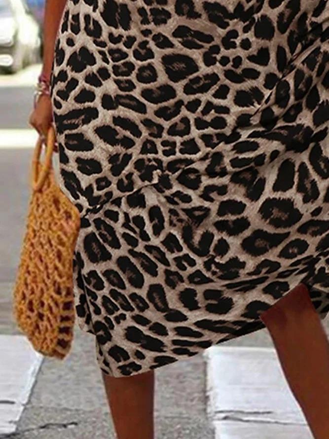 Leopard Print V-neck Casual Maxi Dress