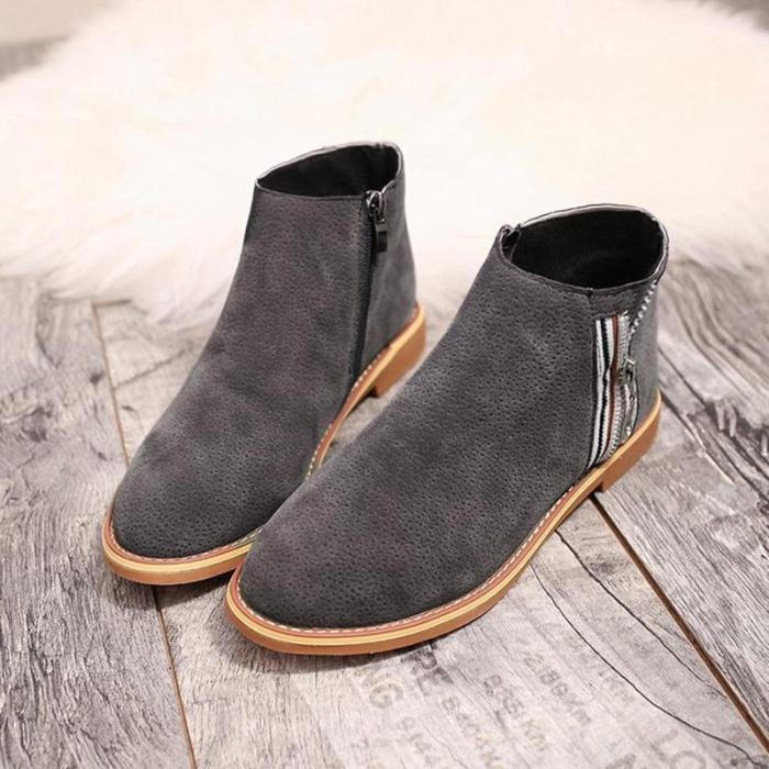 Womens Spring Ankle Suede Comfy Zipper Boots