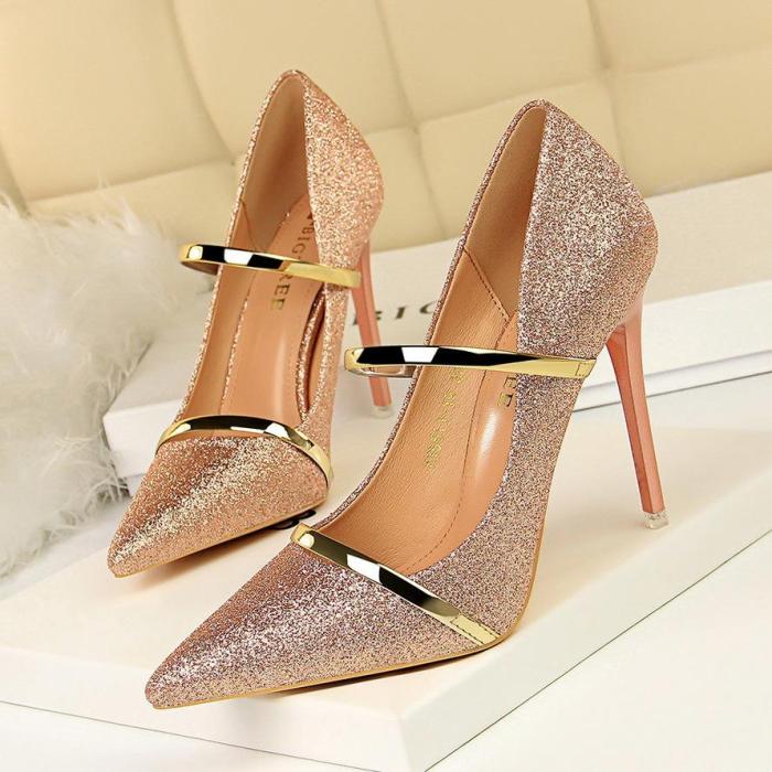 Elegant Sequined Pointed Toe Ladies High Heels Office Sexy Wedding Shoes