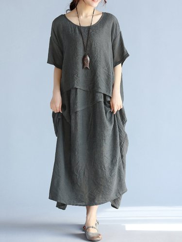 Half Sleeve Casual Linen Maxi Dresses