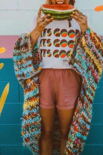Cute A Lapel Knit Printed Color Cardigan