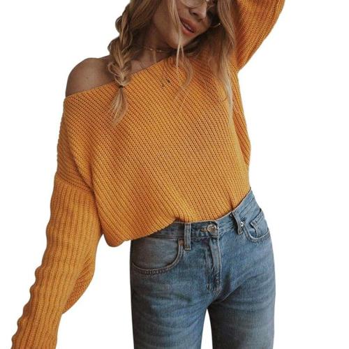 Autumn Women Pullovers Loose Knitted Off Shoulder Sexy Sweater Jumper Knitwear Collar Strapless Pullover Sweater Plus Size
