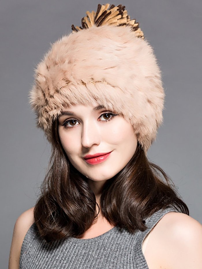 Faux Fur  Double-layer Warm Knit Hats