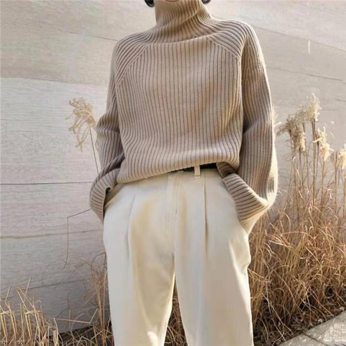 Elegant Fashion High Neck Long Sleeve Sweaters