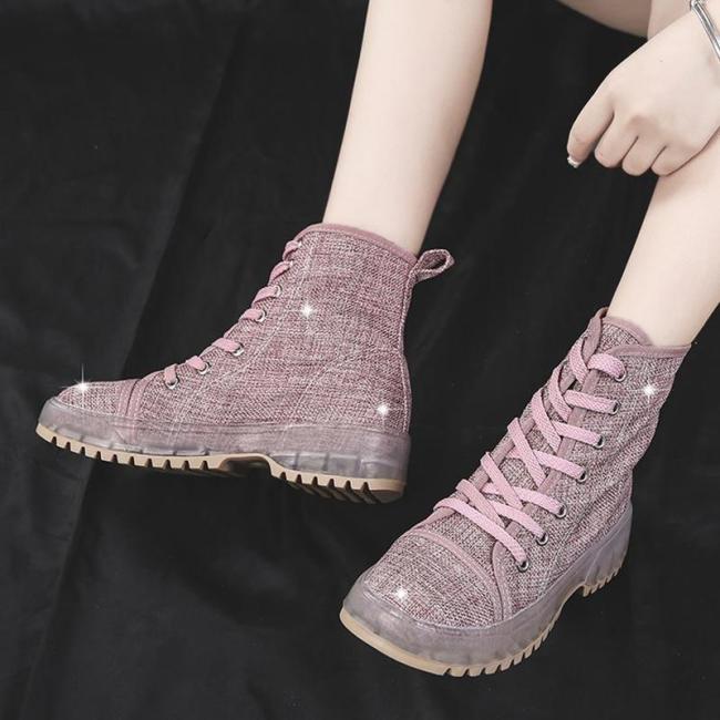 Euramerican Breathable Lace-Up Pure Color Ankle Boots