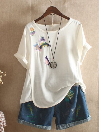 Women Casual Embroidery T-shirts
