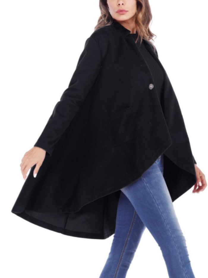 Women Vintage Stand Collar Irregular Poncho Coat Solid Color Oversized Long Outwear