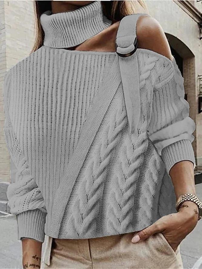 Knitted One Shoulder Sweater Plus Size Pullovers Jumpers